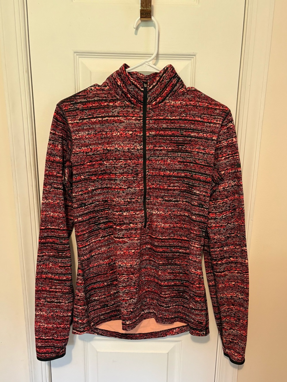 Nike Women's Red & Black Patterned Quarter-Zip Pullover